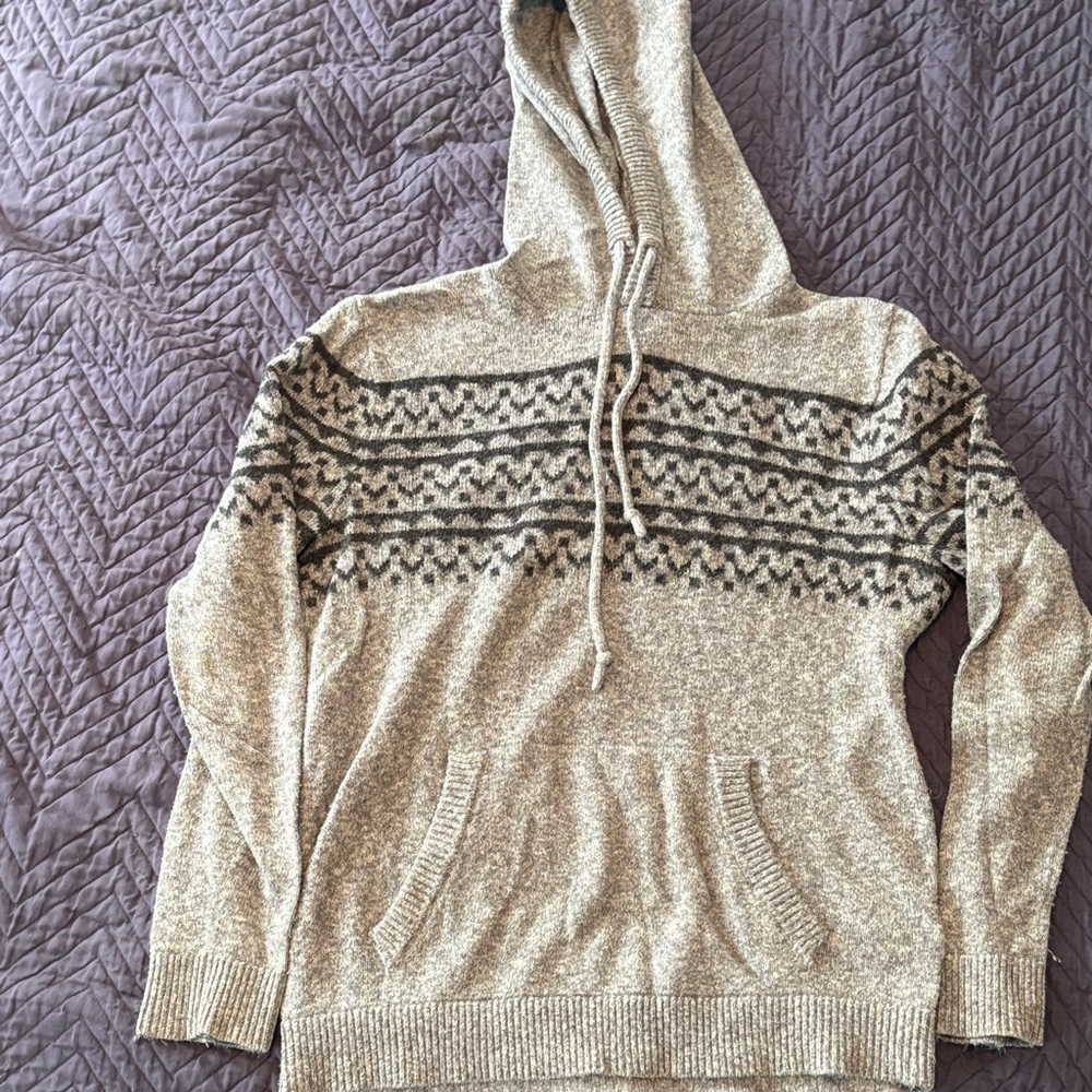 Hollister Cream and Gray hoodie sweater